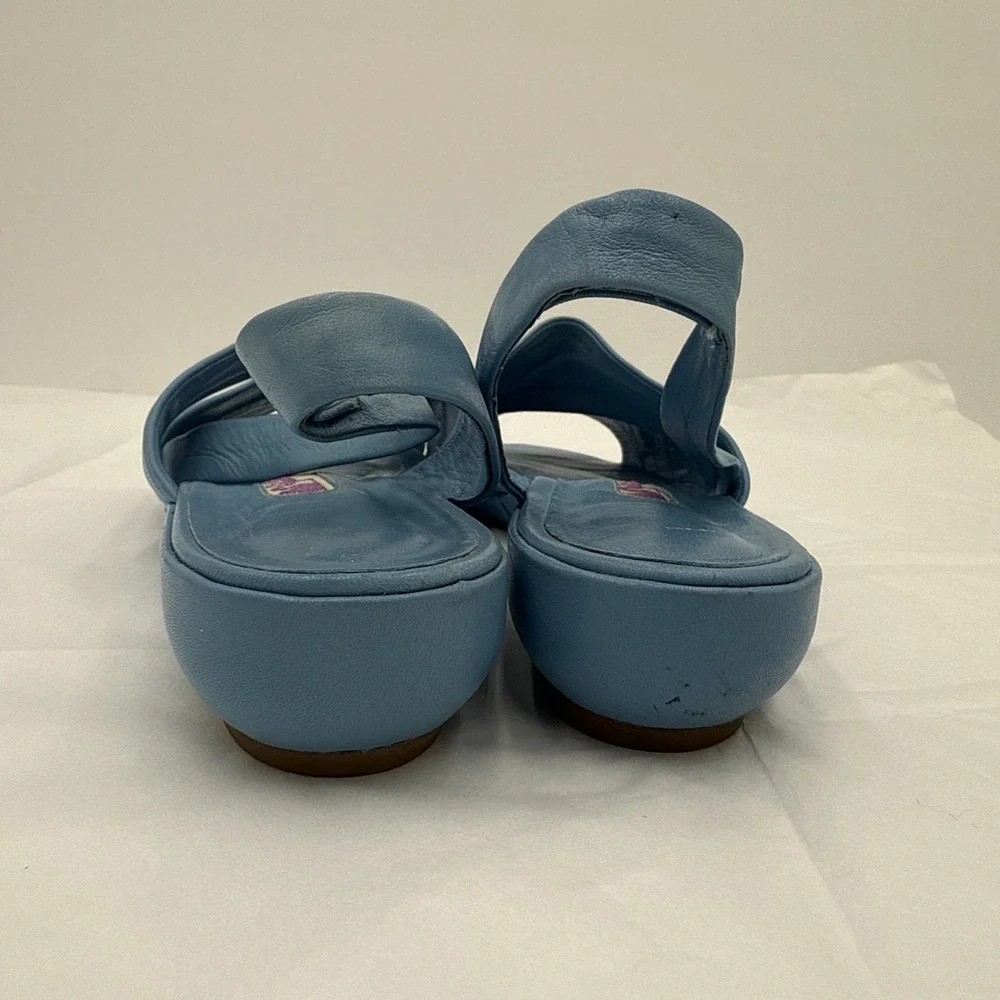 Vintage GLORIA‎ VANDERBILT Blue Leather FLATS open toe Shoes sandals Sz 7